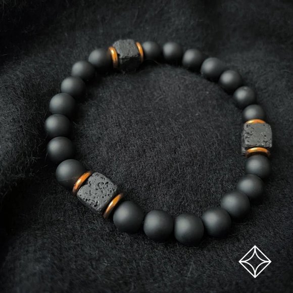 Matte Black Onyx with Cube Lava Balance Bracelet, Mens Bracelet, Womens Bracelet - Picture 3 of 3